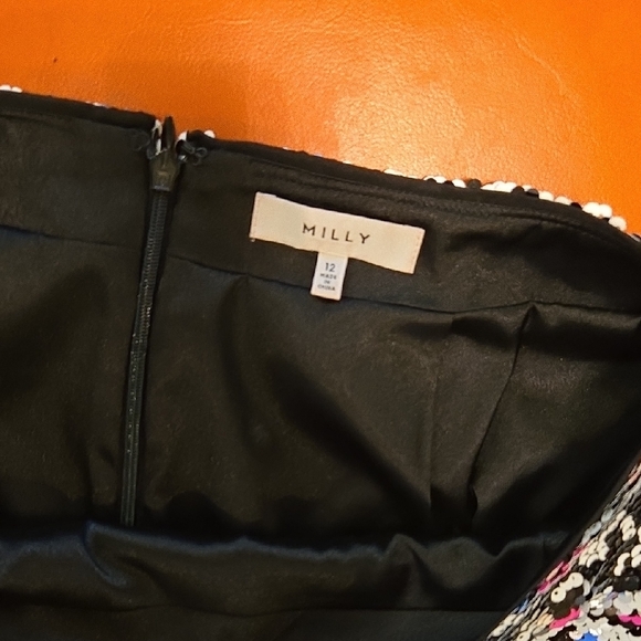 Milly Black and White Sequin Pencil Skirt Midi - Picture 5 of 6